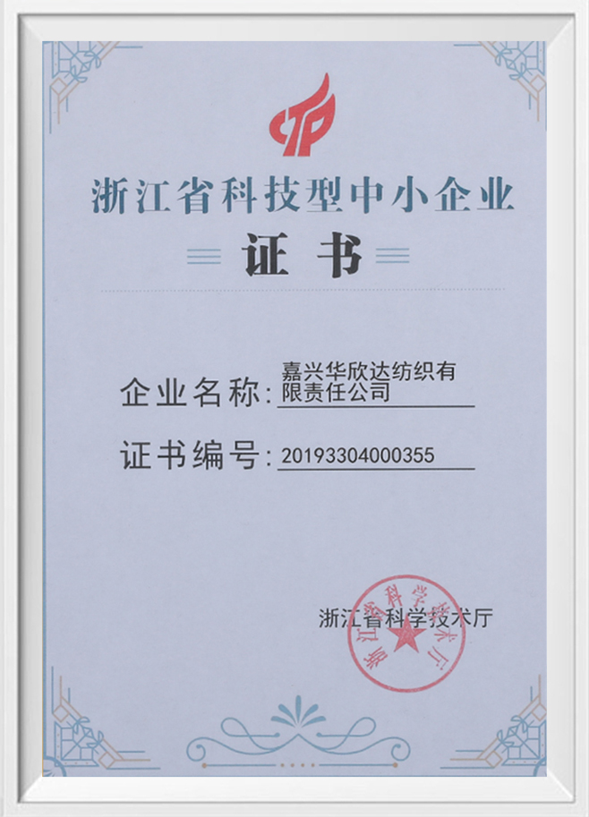 Zhejiang Province Science and Technology Small and Medium Enterprises Certificate
